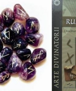 Set de rune din ametist si cartea Runele cadou