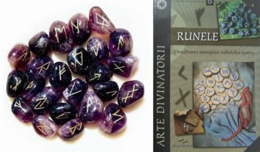 Set de rune din ametist si cartea Runele cadou