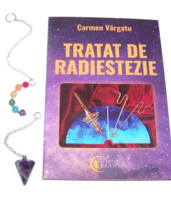 Pendul din ametist multifatetat cu lantisor argintiu si cristalele celor 7 chakre
