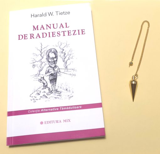 Set compus din cartea Manual de radiestezie si pendul din metal auriu