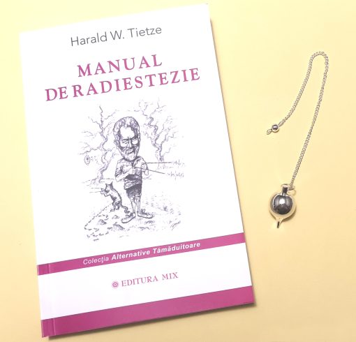 Set compus din cartea Manual de radiestezie si pendul din metal argintiu